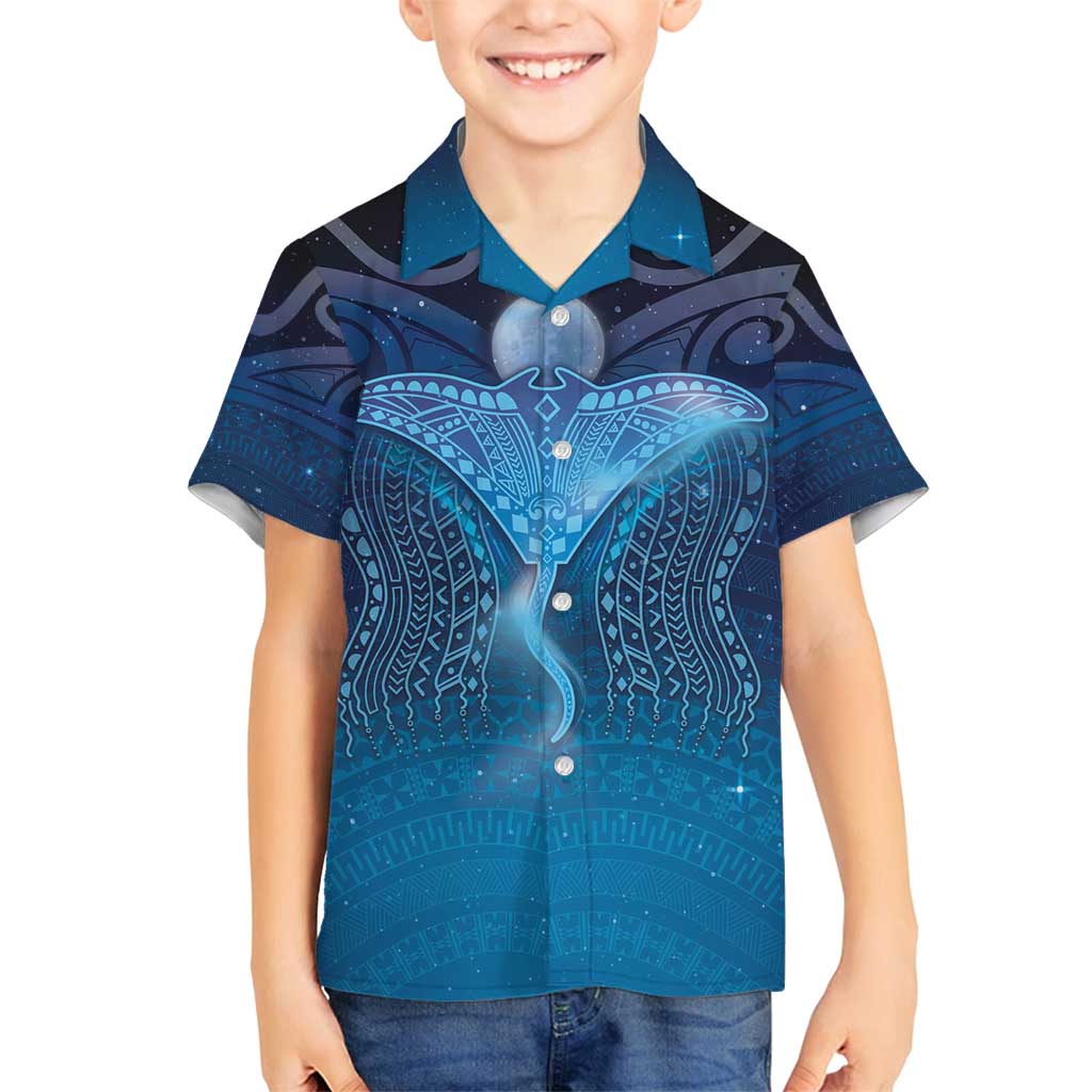 Polynesia Manta Ray Family Matching Off Shoulder Short Dress and Hawaiian Shirt Let's The Sea Set You Free LT05 Son's Shirt Blue - Polynesian Pride