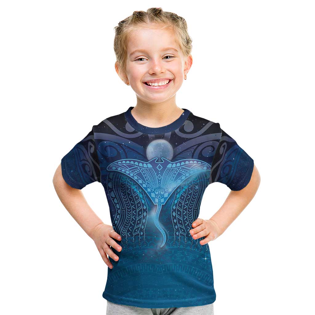 Polynesia Manta Ray Kid T Shirt Let's The Sea Set You Free LT05 Blue - Polynesian Pride