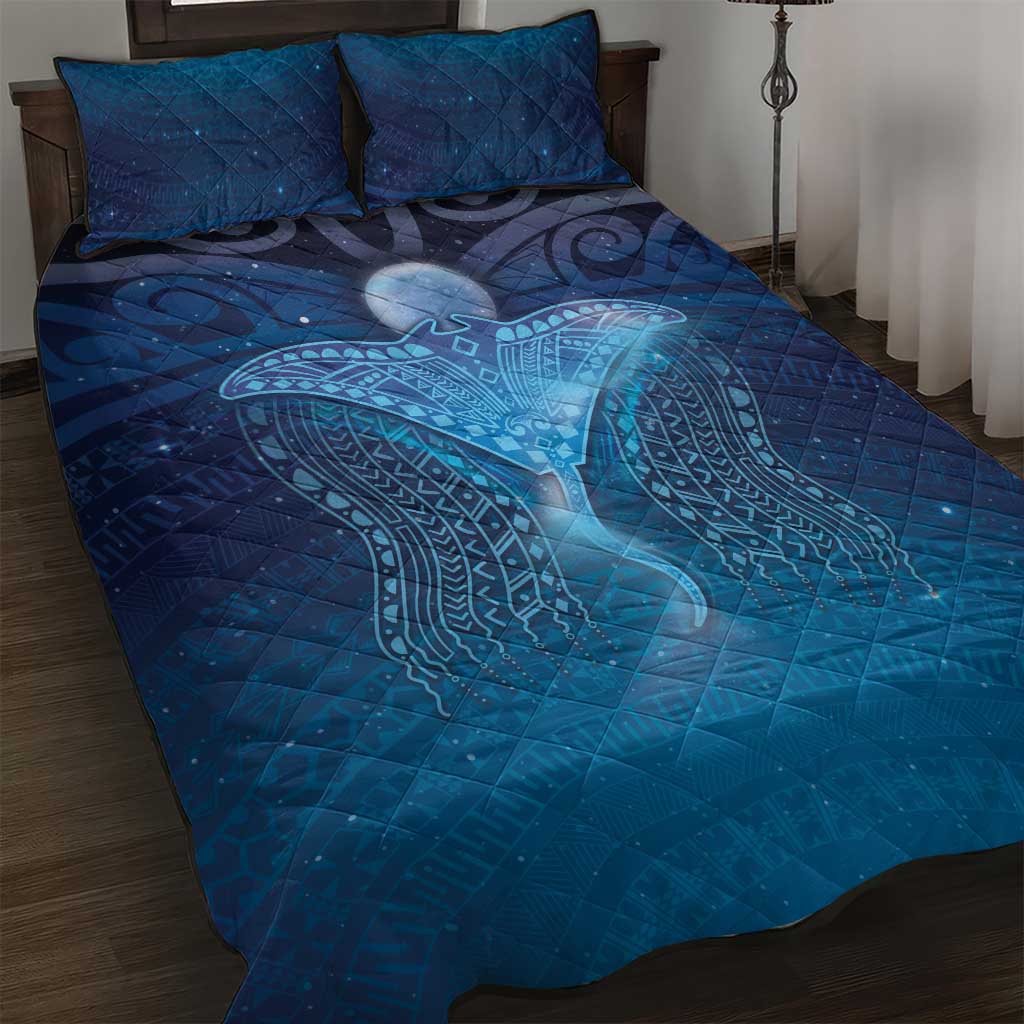 Polynesia Manta Ray Quilt Bed Set Let's The Sea Set You Free LT05 Blue - Polynesian Pride
