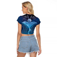 Polynesia Manta Ray Raglan Cropped T Shirt Let's The Sea Set You Free - Polynesian Pride