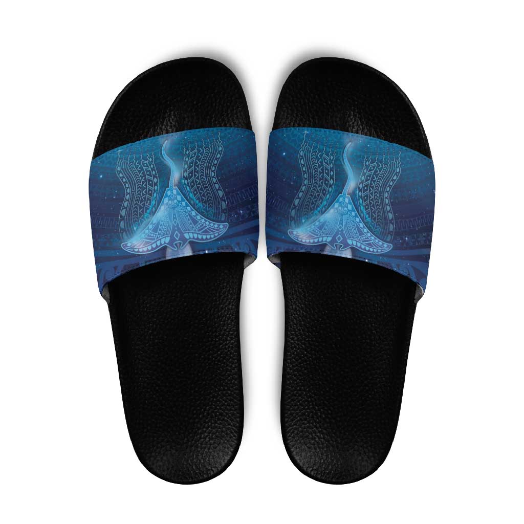 Polynesia Manta Ray Slide Sandals Let's The Sea Set You Free LT05 Blue - Polynesian Pride