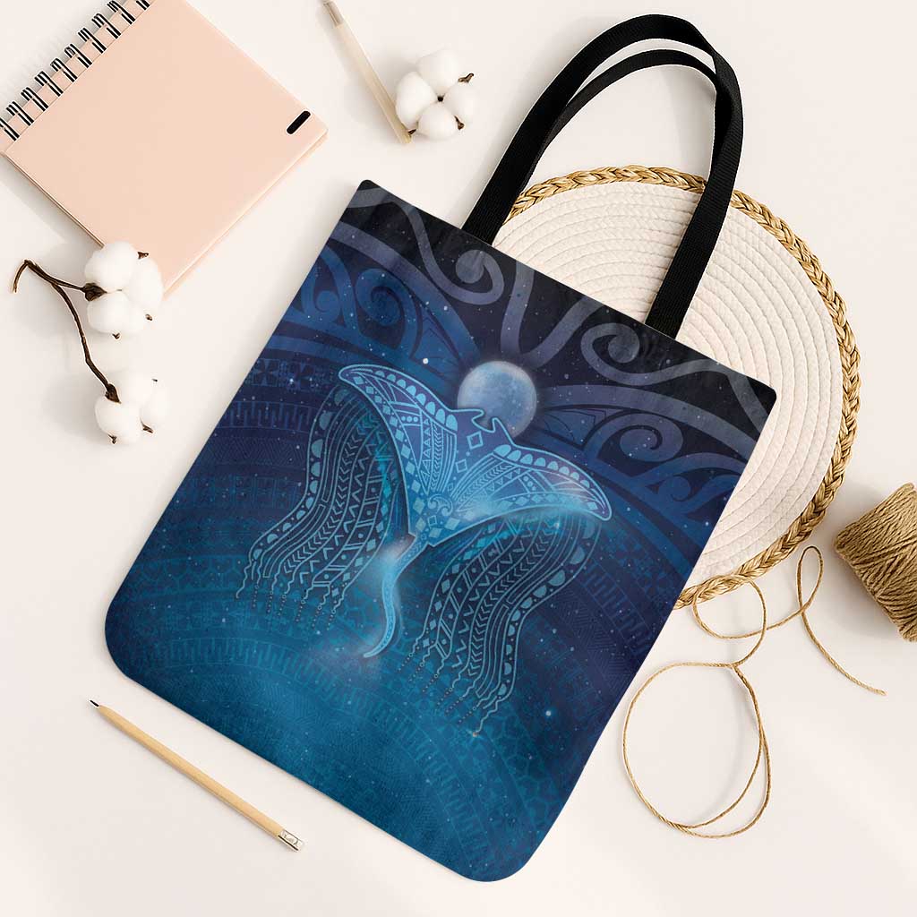 Polynesia Manta Ray Tote Bag Let's The Sea Set You Free LT05 Black Strap One Size Blue - Polynesian Pride