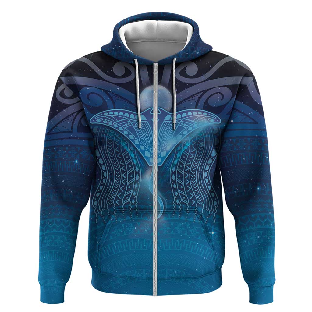 Polynesia Manta Ray Zip Hoodie Let's The Sea Set You Free LT05 Zip Hoodie Blue - Polynesian Pride