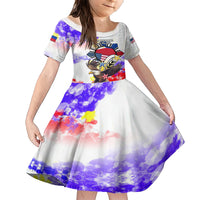 Filipino American History Month Family Matching Short Sleeve Bodycon Dress and Hawaiian Shirt The Eight-Rayed Sun Flags With Bald Eagle LT05 Daughter's Dress White - Polynesian Pride