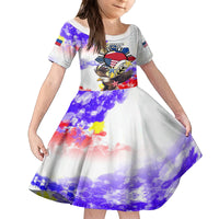Filipino American History Month Family Matching Tank Maxi Dress and Hawaiian Shirt The Eight-Rayed Sun Flags With Bald Eagle LT05 Daughter's Dress White - Polynesian Pride