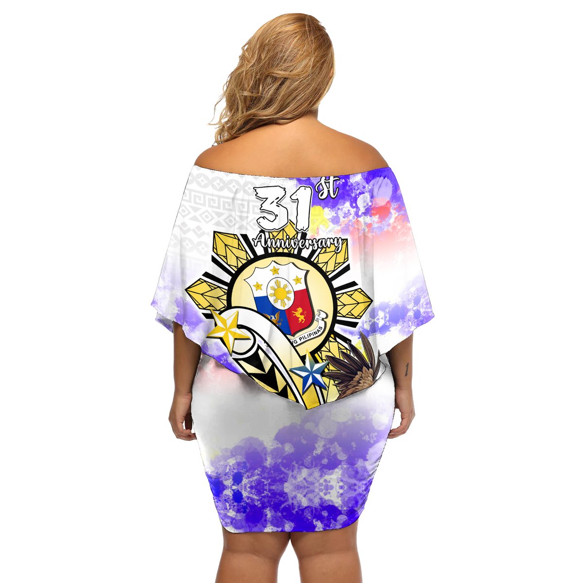 Filipino American History Month Off Shoulder Short Dress The Eight-Rayed Sun Flags With Bald Eagle LT05 - Polynesian Pride