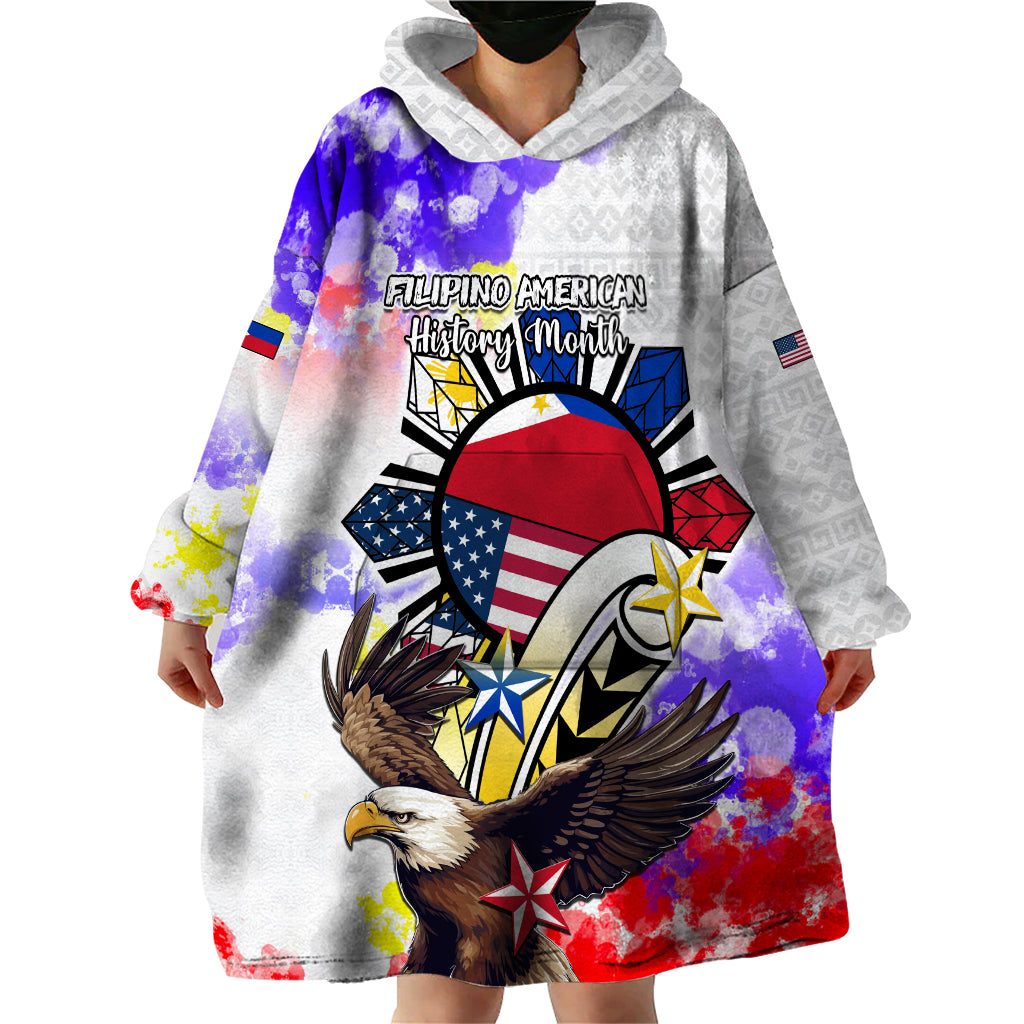 Filipino American History Month Wearable Blanket Hoodie The Eight-Rayed Sun Flags With Bald Eagle LT05 - Polynesian Pride