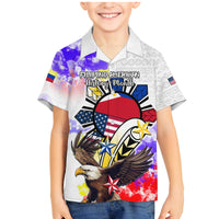 Personalized Filipino American History Month Family Matching Mermaid Dress and Hawaiian Shirt The Eight-Rayed Sun Flags With Bald Eagle LT05 Son's Shirt White - Polynesian Pride