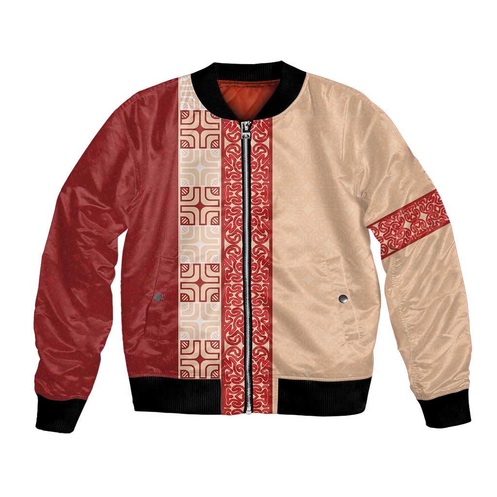 Papua New Guinea Bomber Jacket Oro Tapa Pattern LT05 Unisex Beige - Polynesian Pride