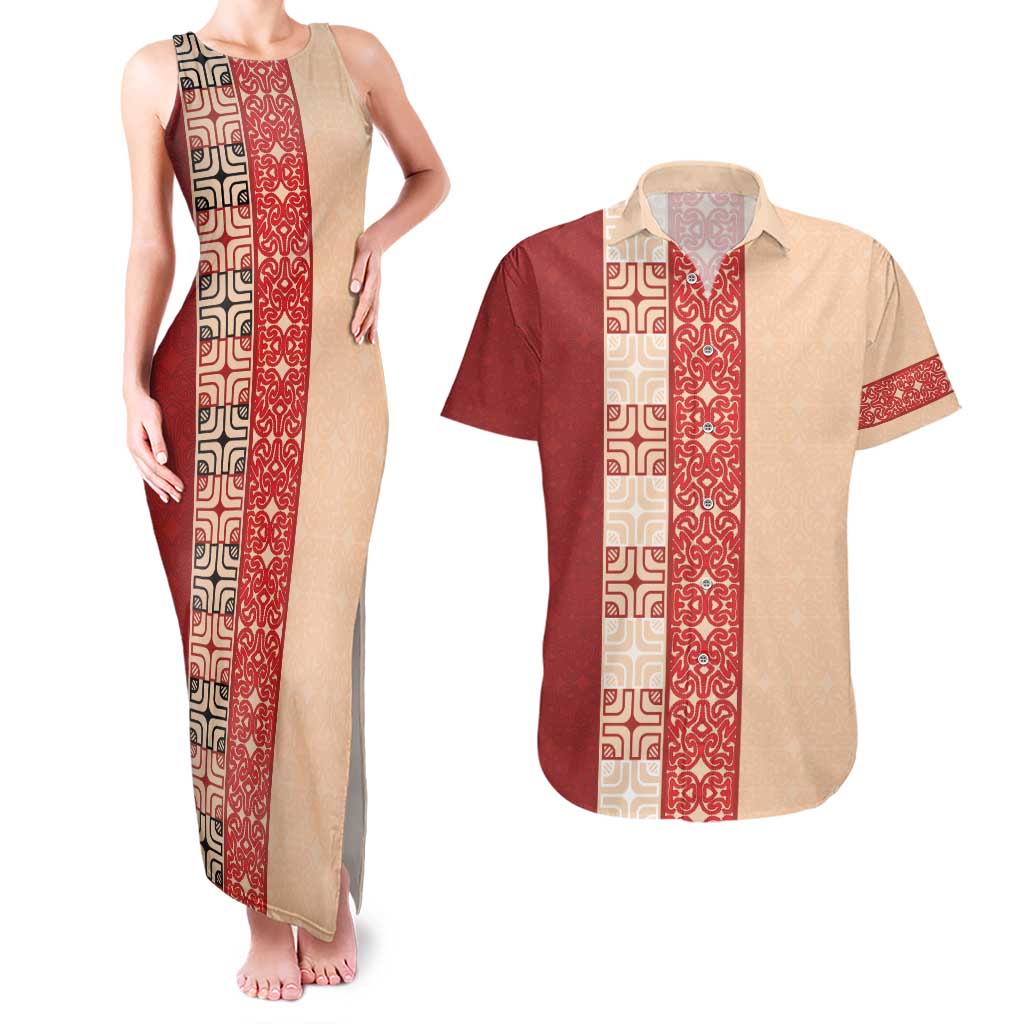 Papua New Guinea Couples Matching Tank Maxi Dress and Hawaiian Shirt Oro Tapa Pattern LT05 Beige - Polynesian Pride