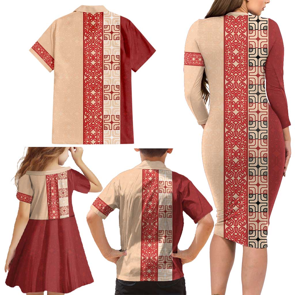 Papua New Guinea Family Matching Long Sleeve Bodycon Dress and Hawaiian Shirt Oro Tapa Pattern