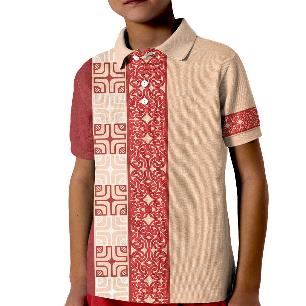 Papua New Guinea Kid Polo Shirt Oro Tapa Pattern LT05 Kid Beige - Polynesian Pride
