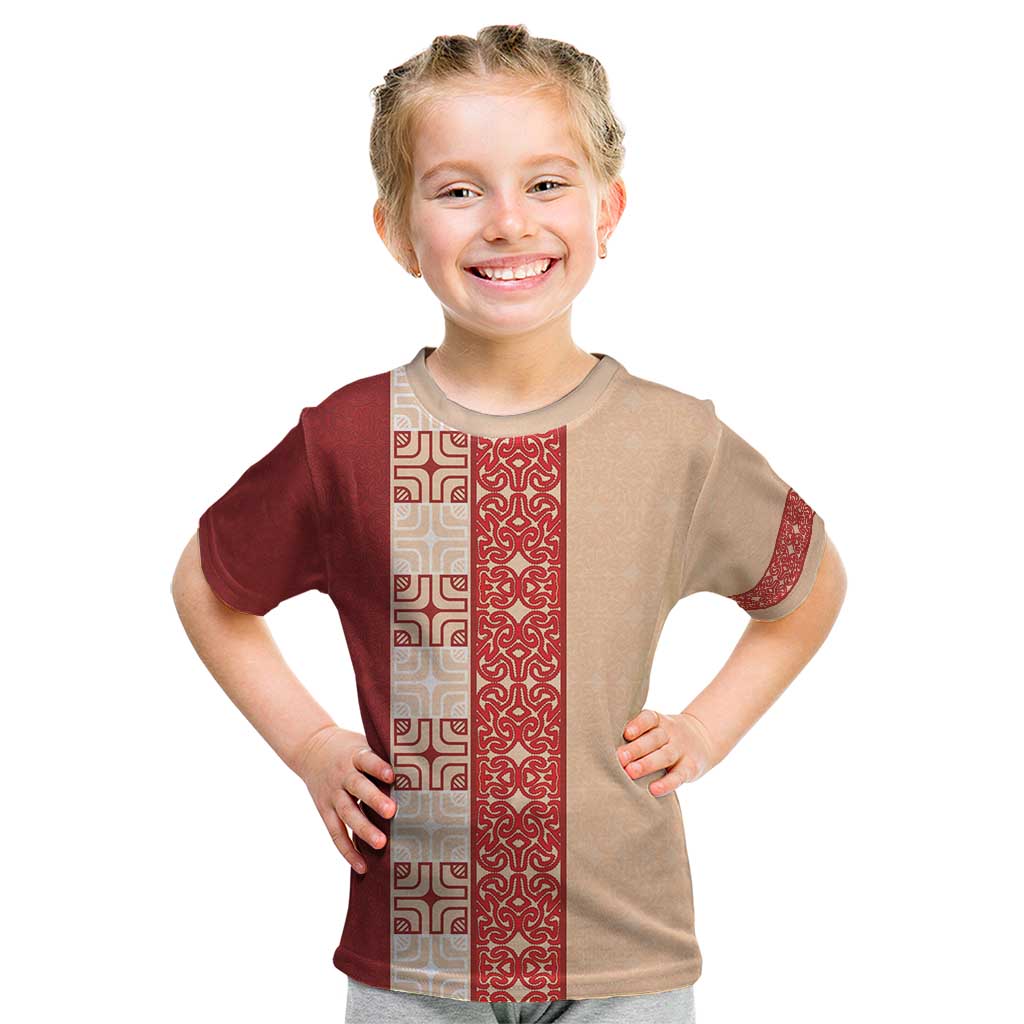 Papua New Guinea Kid T Shirt Oro Tapa Pattern LT05 Beige - Polynesian Pride
