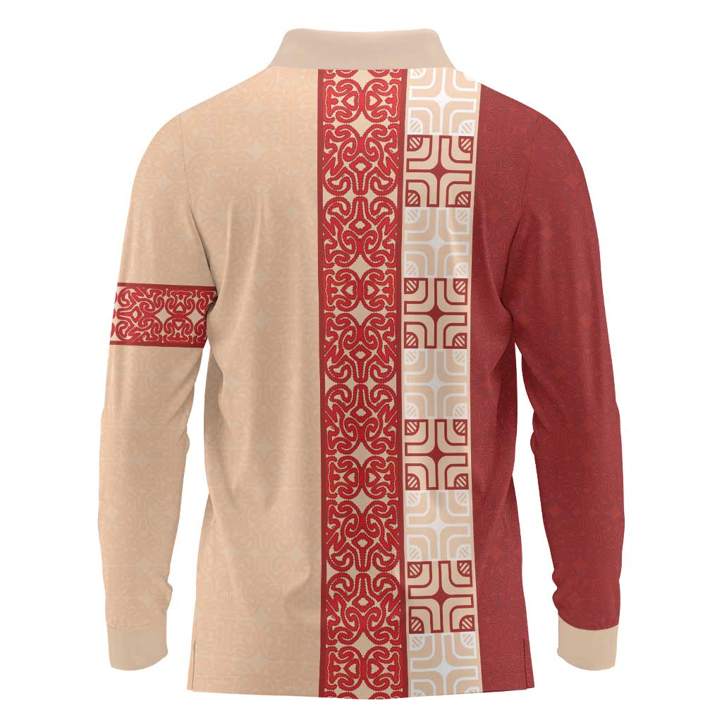 Papua New Guinea Long Sleeve Polo Shirt Oro Tapa Pattern LT05 - Polynesian Pride