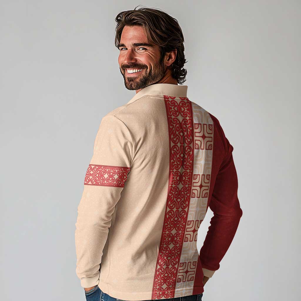 Papua New Guinea Long Sleeve Polo Shirt Oro Tapa Pattern LT05 - Polynesian Pride