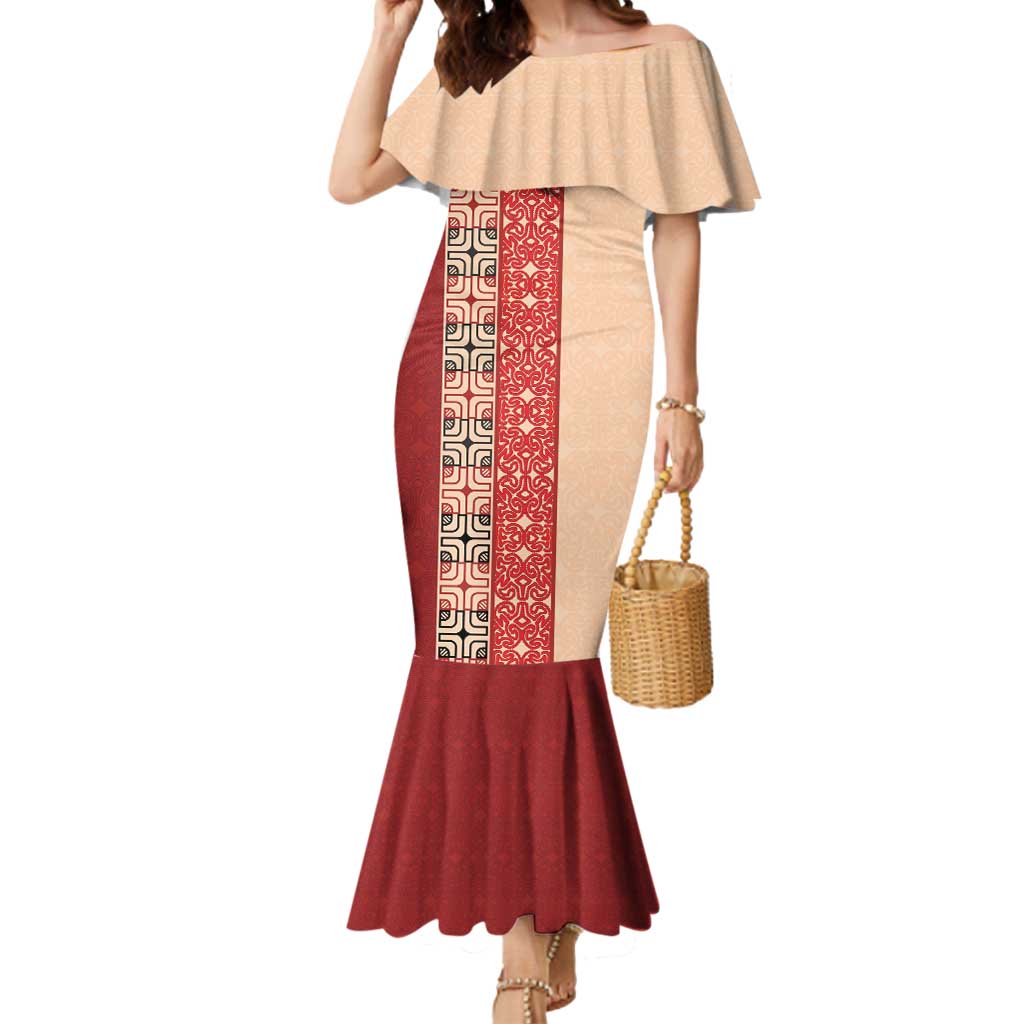 Papua New Guinea Mermaid Dress Oro Tapa Pattern LT05 Women Beige - Polynesian Pride