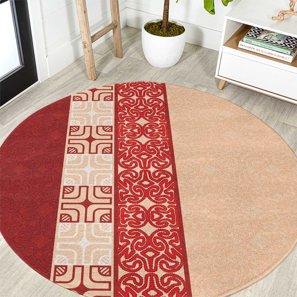 Papua New Guinea Round Carpet Oro Tapa Pattern LT05 Beige - Polynesian Pride