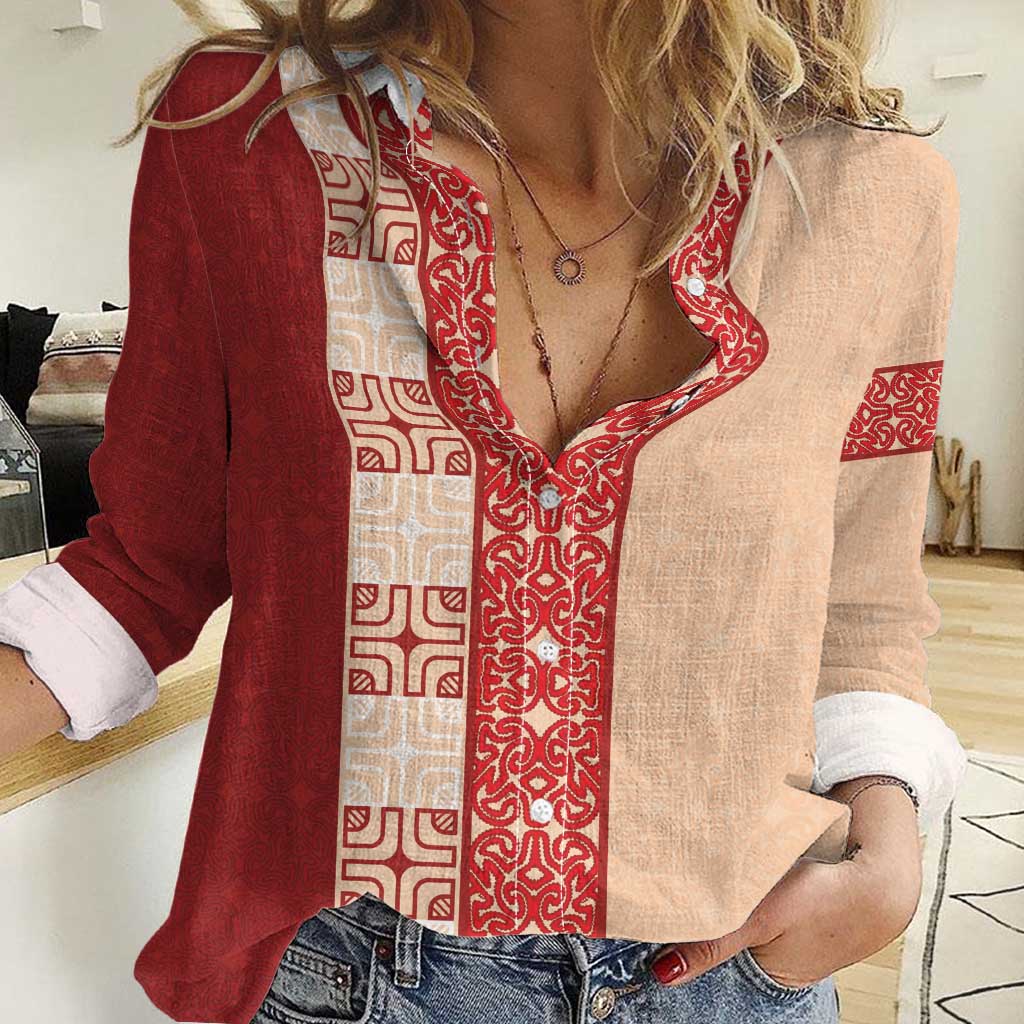 Papua New Guinea Women Casual Shirt Oro Tapa Pattern LT05 Female Beige - Polynesian Pride
