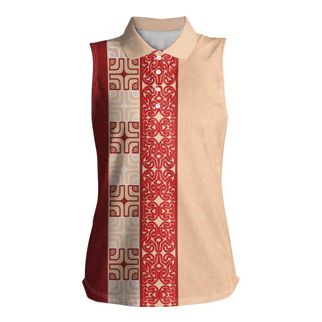 Papua New Guinea Women Sleeveless Polo Shirt Oro Tapa Pattern LT05 Female Beige - Polynesian Pride