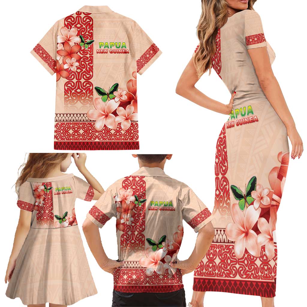 Papua New Guinea Oro Province Family Matching Short Sleeve Bodycon Dress and Hawaiian Shirt Oro Birdwing Butterfly