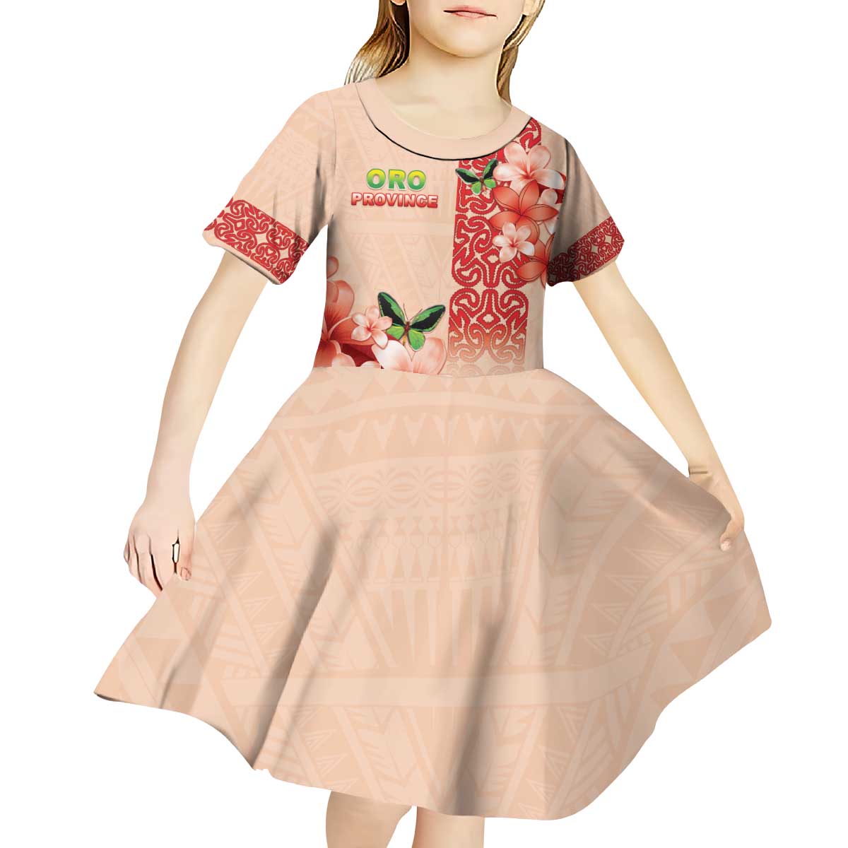 Papua New Guinea Oro Province Kid Short Sleeve Dress Oro Birdwing Butterfly