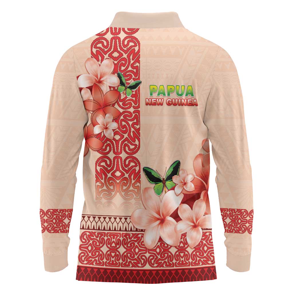 Papua New Guinea Oro Province Long Sleeve Polo Shirt Oro Birdwing Butterfly LT05 - Polynesian Pride