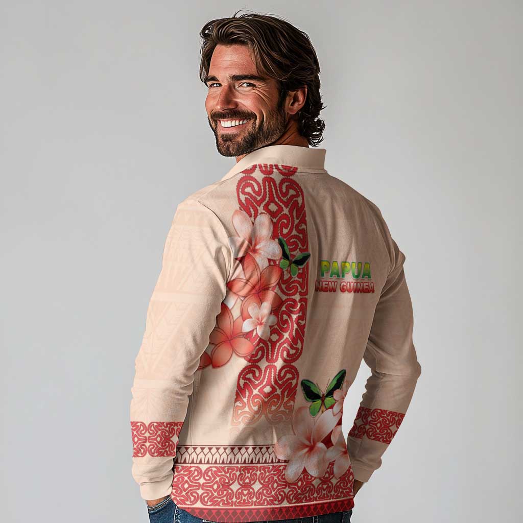 Papua New Guinea Oro Province Long Sleeve Polo Shirt Oro Birdwing Butterfly LT05 - Polynesian Pride