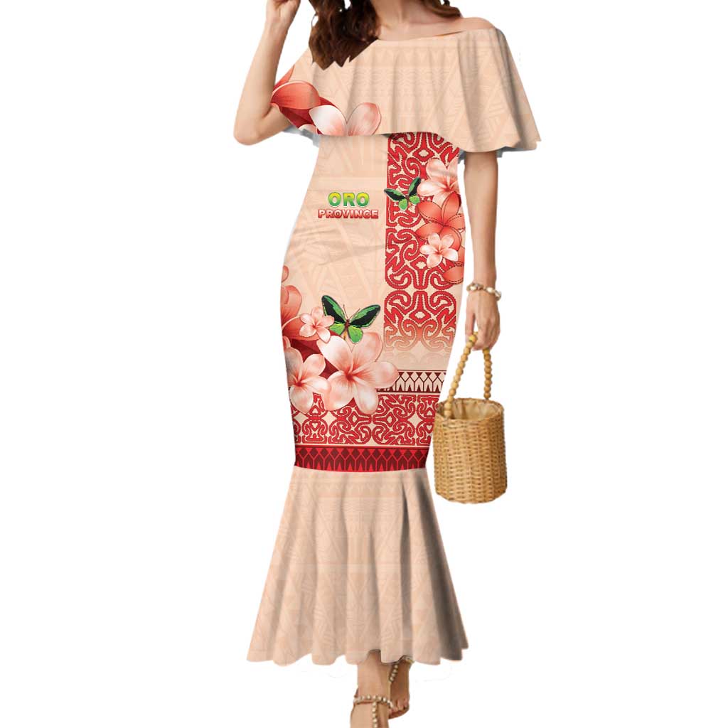 Papua New Guinea Oro Province Mermaid Dress Oro Birdwing Butterfly LT05 Women Beige - Polynesian Pride