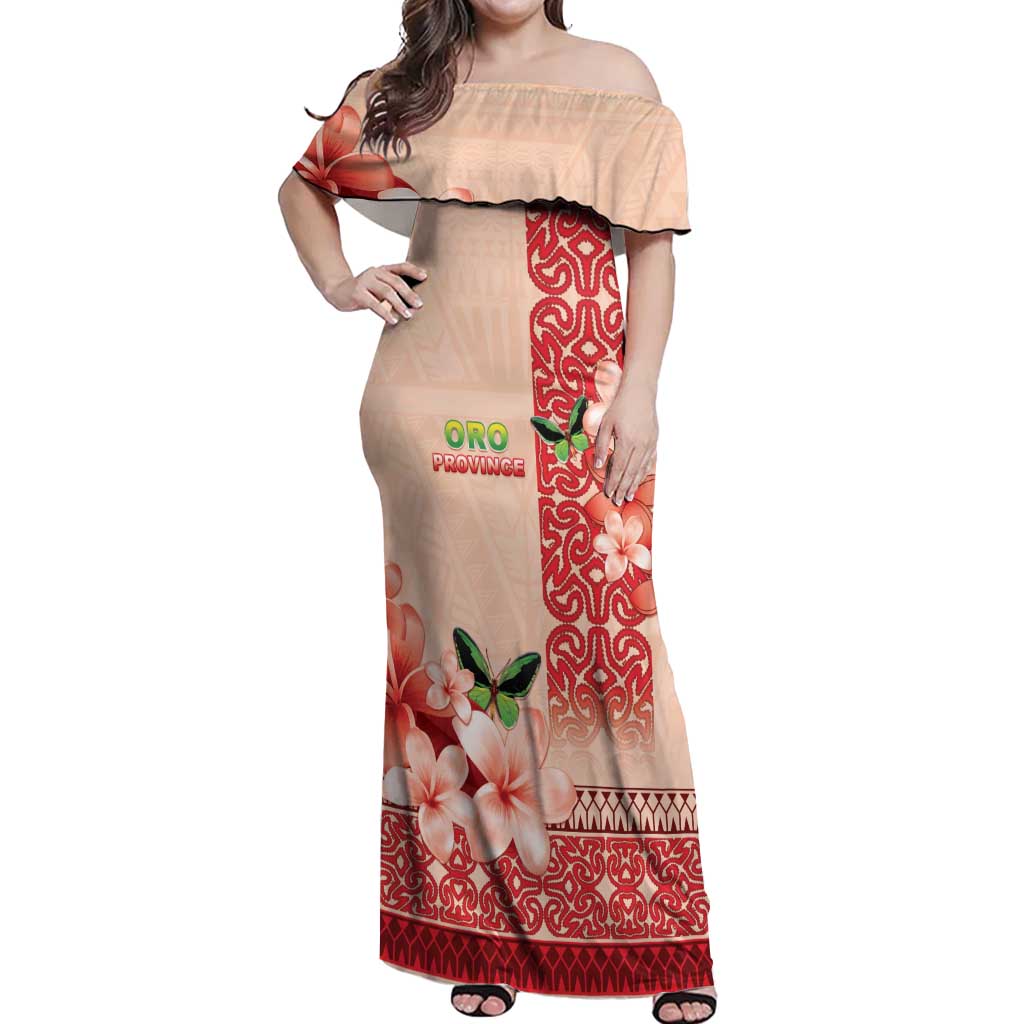Papua New Guinea Oro Province Off Shoulder Maxi Dress Oro Birdwing Butterfly LT05 Women Beige - Polynesian Pride