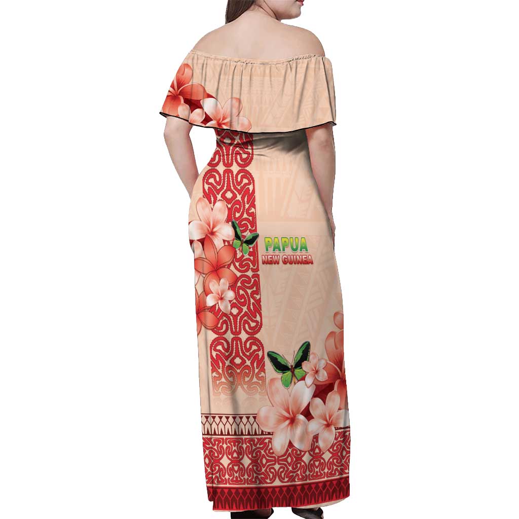 Papua New Guinea Oro Province Off Shoulder Maxi Dress Oro Birdwing Butterfly LT05 - Polynesian Pride