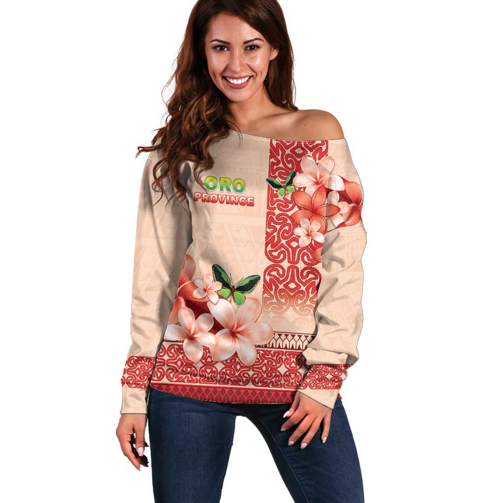 Papua New Guinea Oro Province Off Shoulder Sweater Oro Birdwing Butterfly LT05 Women Beige - Polynesian Pride