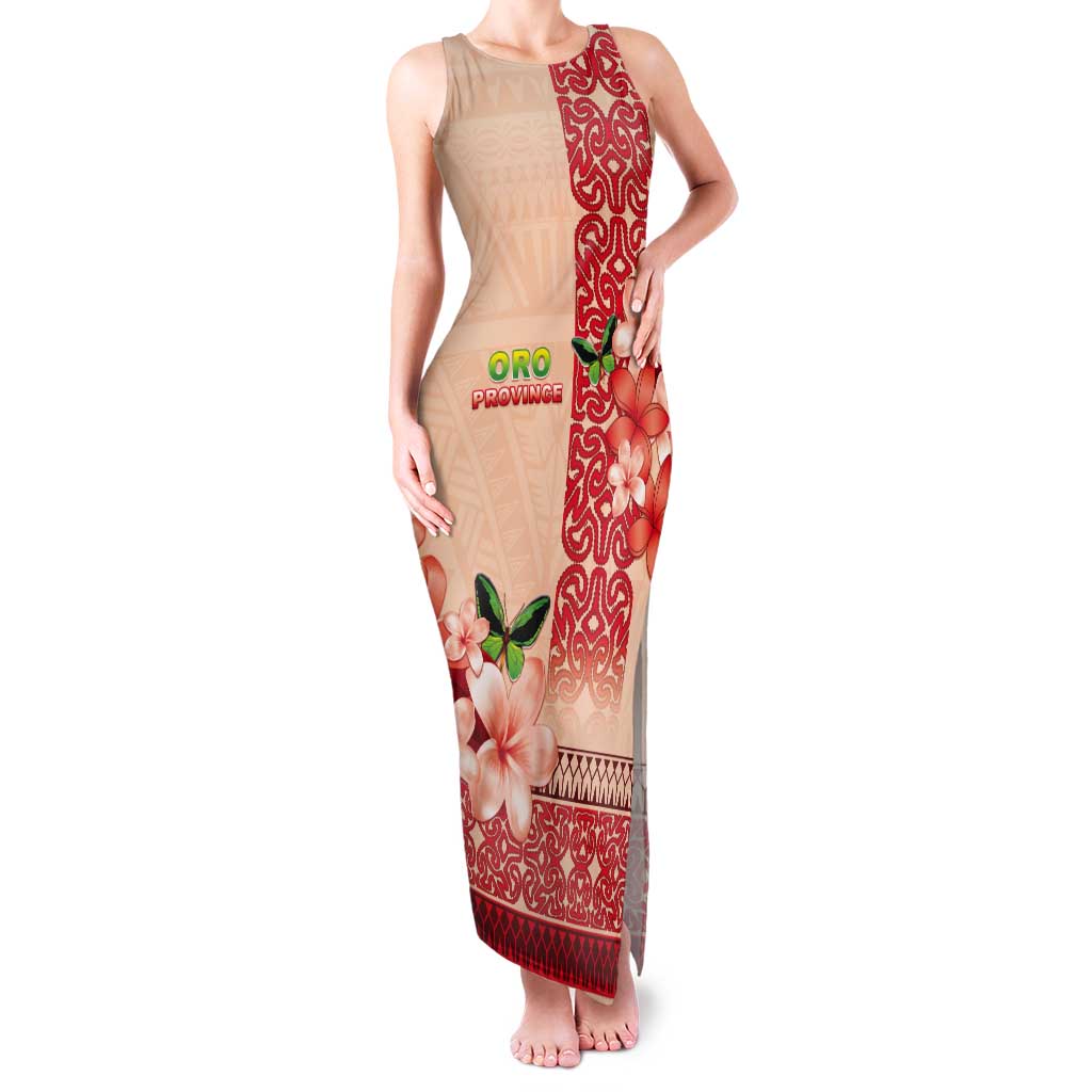 Papua New Guinea Oro Province Tank Maxi Dress Oro Birdwing Butterfly LT05 Women Beige - Polynesian Pride
