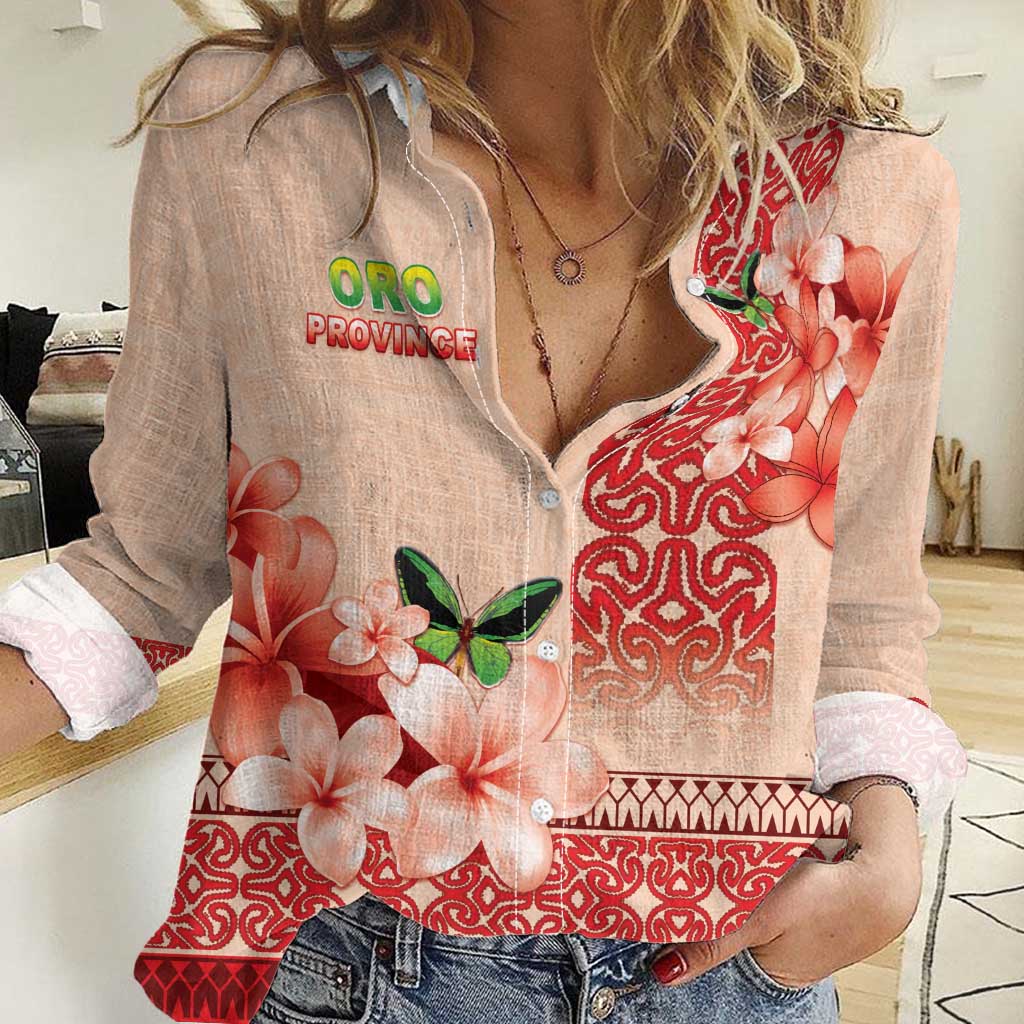 Papua New Guinea Oro Province Women Casual Shirt Oro Birdwing Butterfly LT05 Female Beige - Polynesian Pride