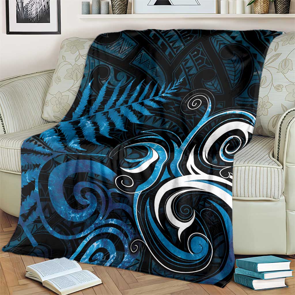 New Zealand Sea Week Blanket Maori Wave Pattern Ocean Blue