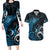 New Zealand Sea Week Couples Matching Long Sleeve Bodycon Dress and Hawaiian Shirt Maori Wave Pattern Ocean Blue