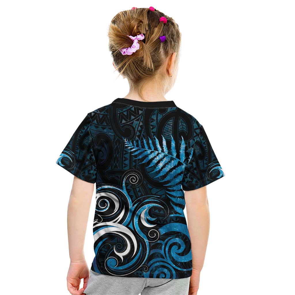 New Zealand Sea Week Kid T Shirt Maori Wave Pattern Ocean Blue