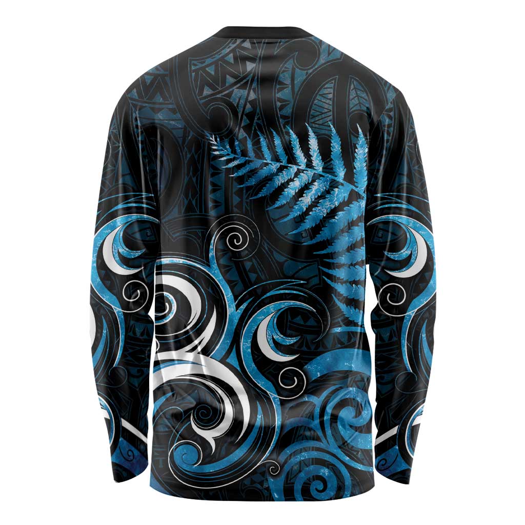 New Zealand Sea Week Long Sleeve Shirt Maori Wave Pattern Ocean Blue