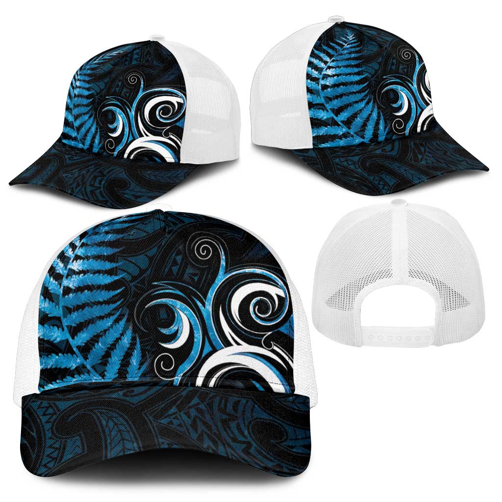 New Zealand Sea Week Mesh Trucker Cap Maori Wave Pattern Ocean Blue - Polynesian Pride