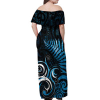 New Zealand Sea Week Off Shoulder Maxi Dress Maori Wave Pattern Ocean Blue