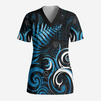 New Zealand Sea Week Scrub Top Maori Wave Pattern Ocean Blue - Polynesian Pride