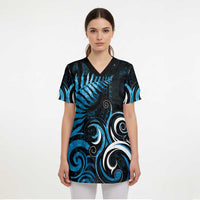 New Zealand Sea Week Scrub Top Maori Wave Pattern Ocean Blue - Polynesian Pride
