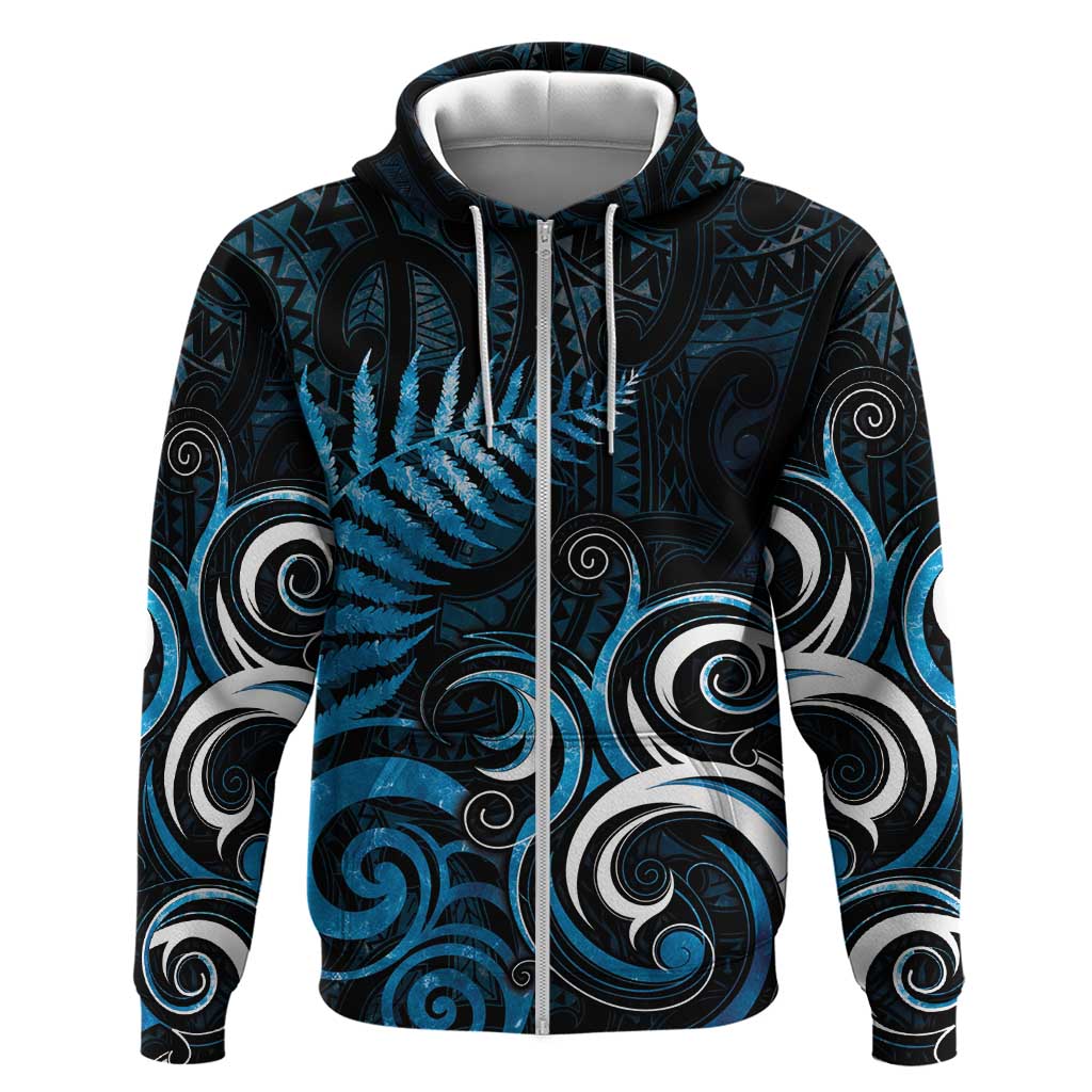 New Zealand Sea Week Zip Hoodie Maori Wave Pattern Ocean Blue LT05 Zip Hoodie Blue - Polynesian Pride