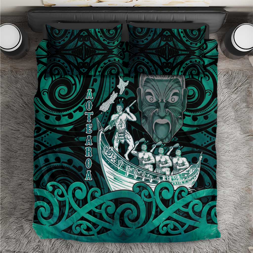 New Zealand Waka Racing Bedding Set Maori Warriors LT05 Green - Polynesian Pride