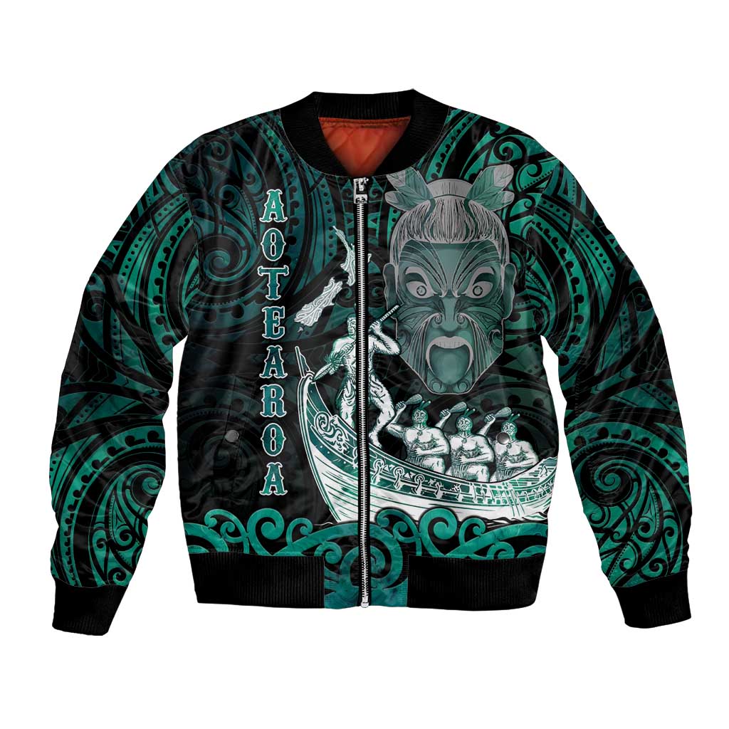 Personalised New Zealand Waka Racing Bomber Jacket Maori Warriors LT05 Unisex Green - Polynesian Pride