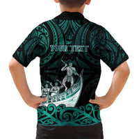 Personalised New Zealand Waka Racing Family Matching Off Shoulder Short Dress and Hawaiian Shirt Maori Warriors