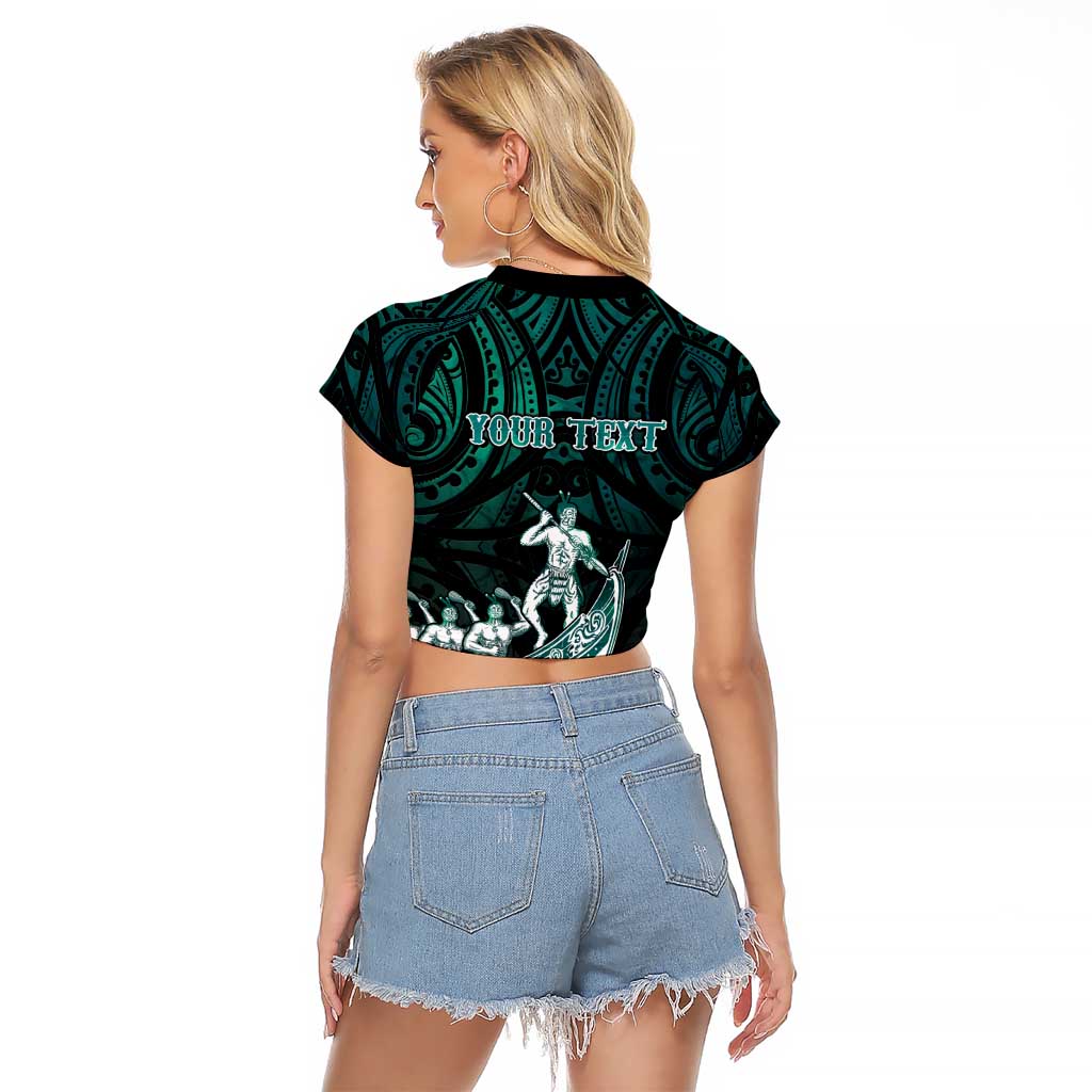 Personalised New Zealand Waka Racing Raglan Cropped T Shirt Maori Warriors LT05 - Polynesian Pride