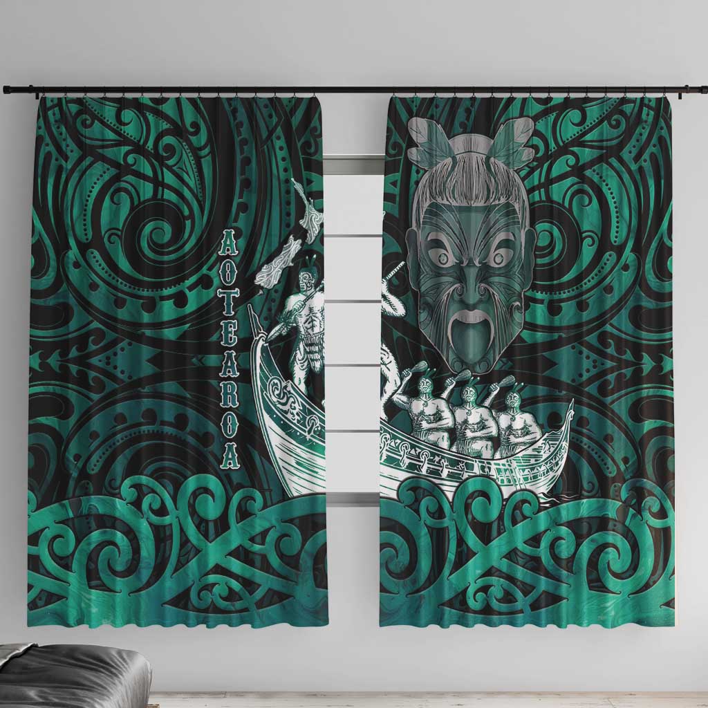 New Zealand Waka Racing Window Curtain Maori Warriors LT05 With Hooks Green - Polynesian Pride