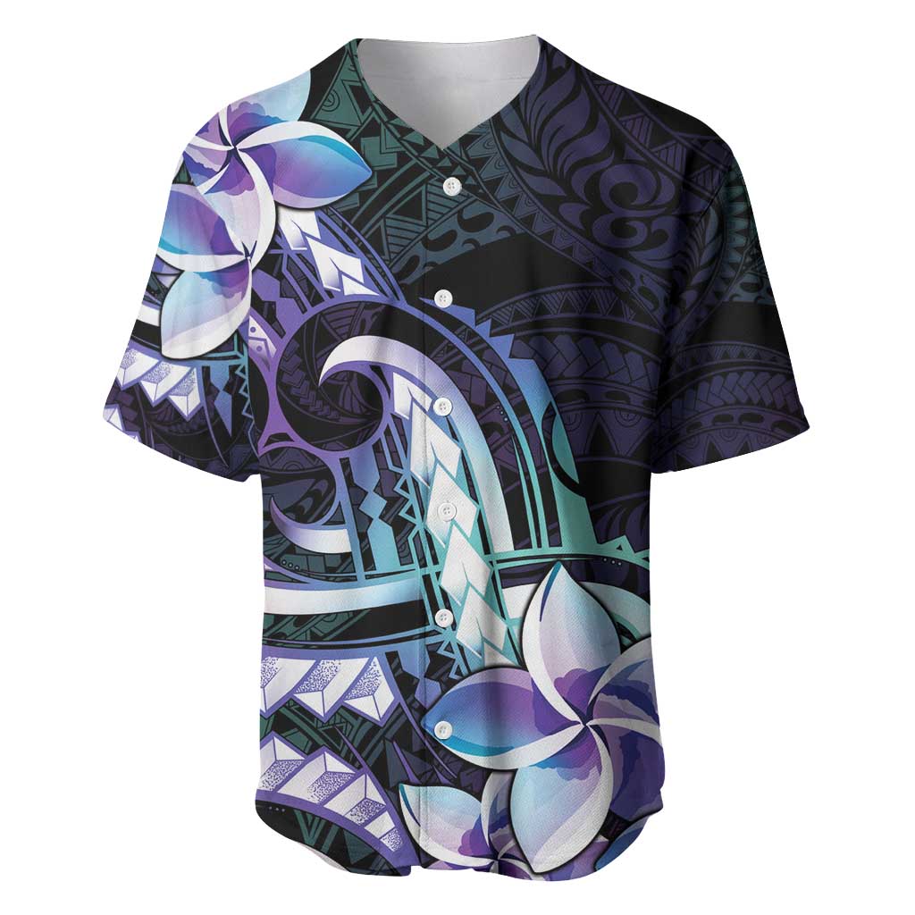 Polynesian Art Tattoo Baseball Jersey Plumeria Flowers Turquoise Gradient