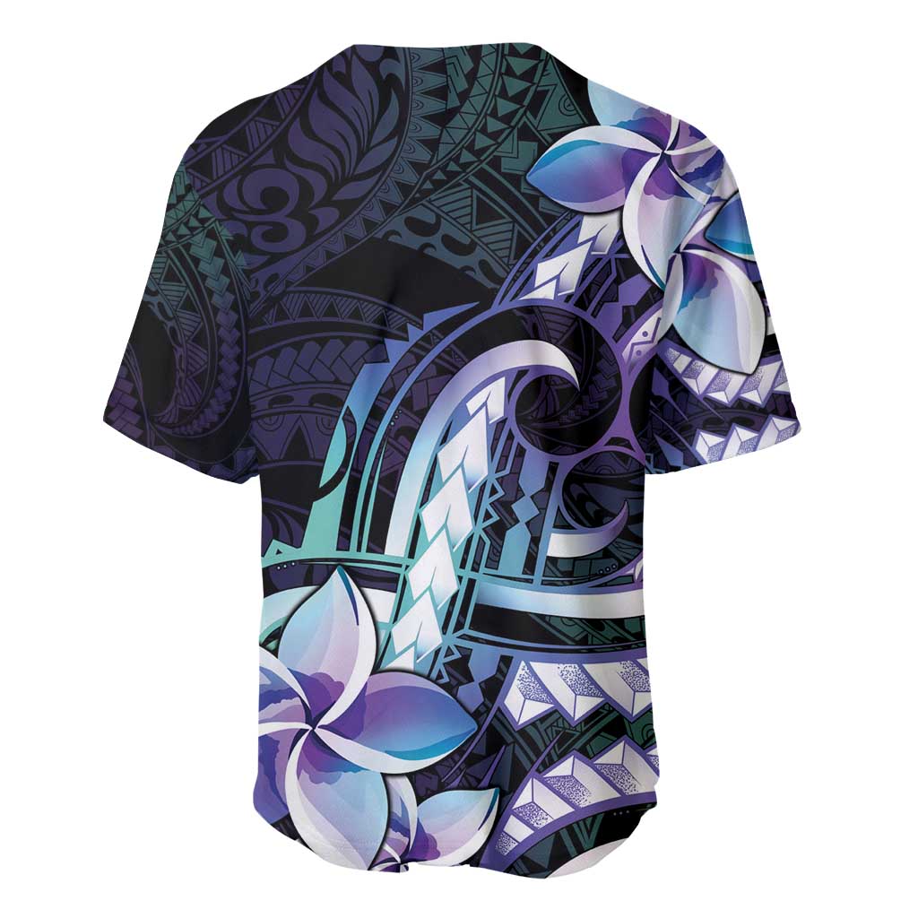Polynesian Art Tattoo Baseball Jersey Plumeria Flowers Turquoise Gradient