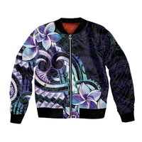 Polynesian Art Tattoo Bomber Jacket Plumeria Flowers Turquoise Gradient LT05 Unisex Turquoise - Polynesian Pride